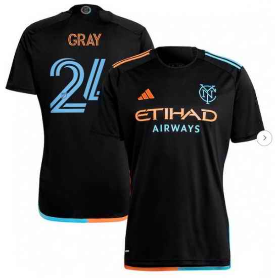 Men's New York City FC Tayvon Gray adidas Black 2024 24 7 Kit Replica Player Jersey